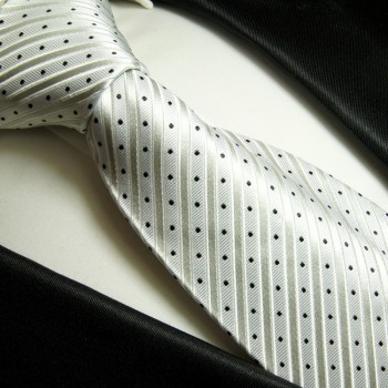 Krawatte silber weiß 100% Seide gestreift 423
