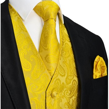 Hochzeitswesten Set 3tlg gelb paisley mit Krawatte v106