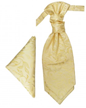 Gold cream cravat floral | Ascot tie and pocket square | Wedding plastron PH15
