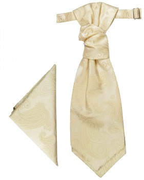 Plastron ascot tie with handkerchief cream paisley PH48