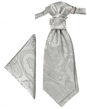 Hochzeit Krawatten Set 2tlg | Plastron mit Einstecktuch silber paisley | Hochzeitskrawatte PH3