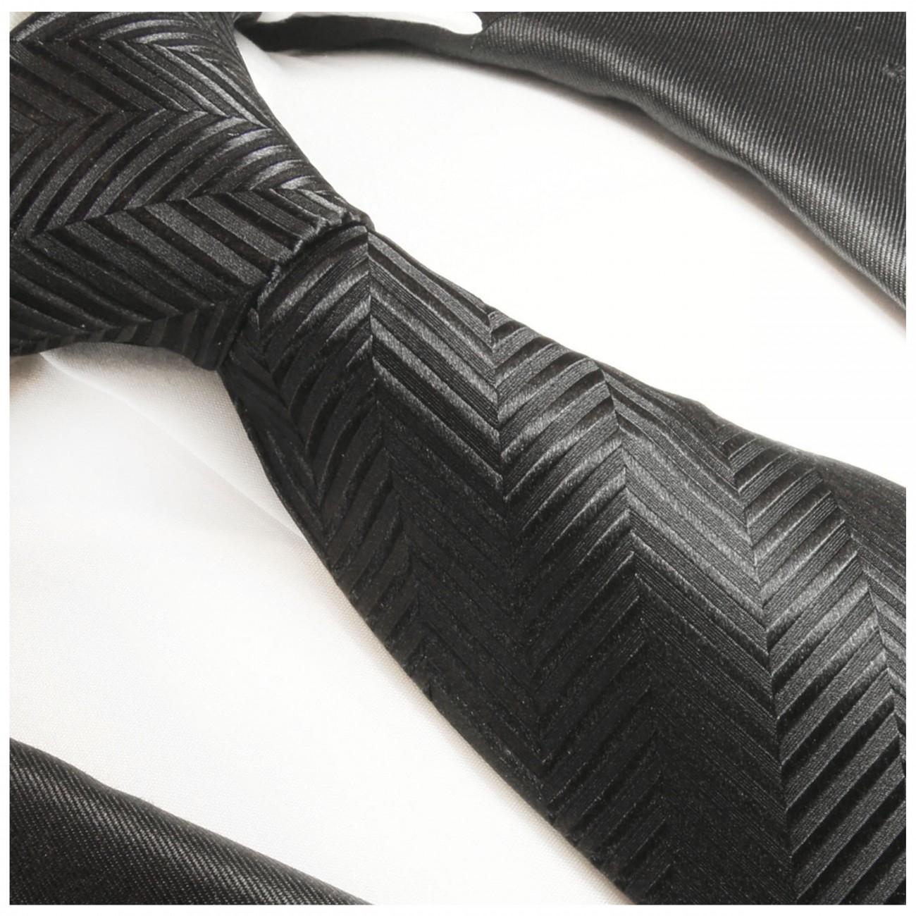 Krawatte schwarz uni Seidenkrawatte - Seide - Krawatte mit Einstecktuch und Manschettenknöpfe