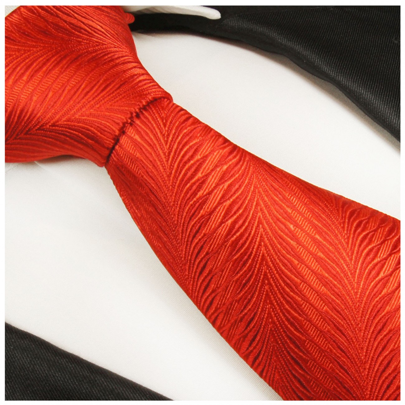 Krawatte rot uni Seidenkrawatte - Seide - Krawatte mit Einstecktuch und Manschettenknöpfe