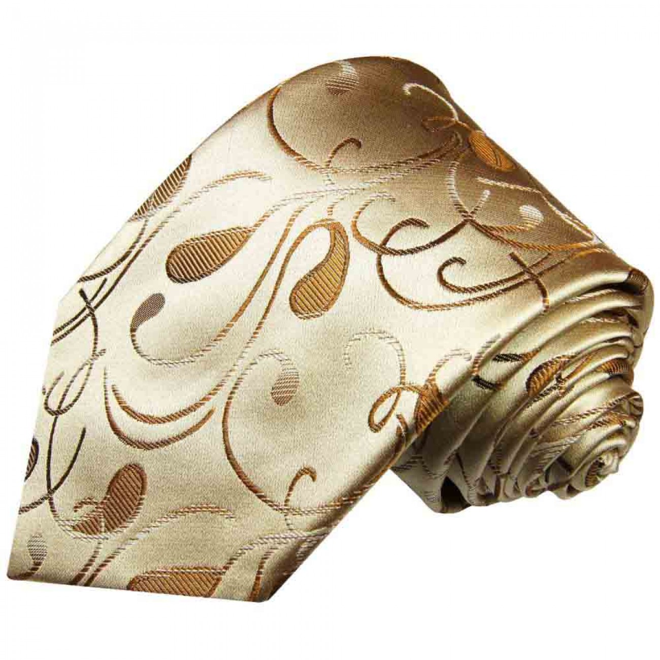 Krawatte gold braun paisley Seidenkrawatte - Seide - Krawatte mit Einstecktuch und Manschettenknöpfe