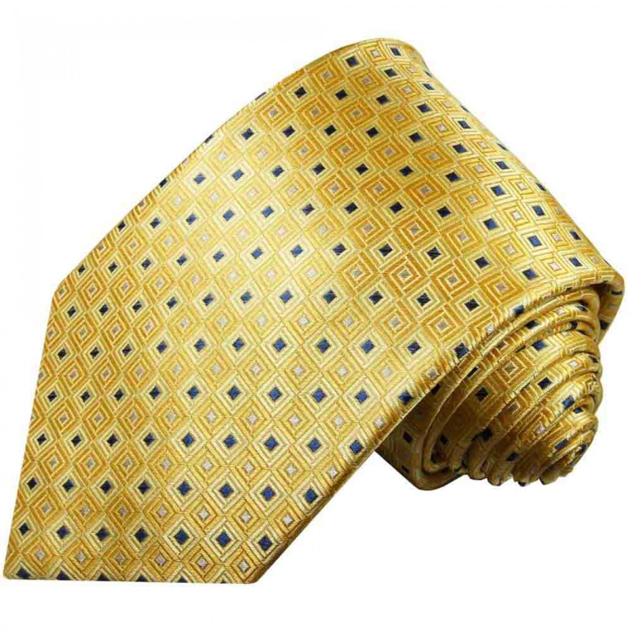 Krawatte gelb gepunktet Seidenkrawatte - Seide - Krawatte mit Einstecktuch und Manschettenknöpfe