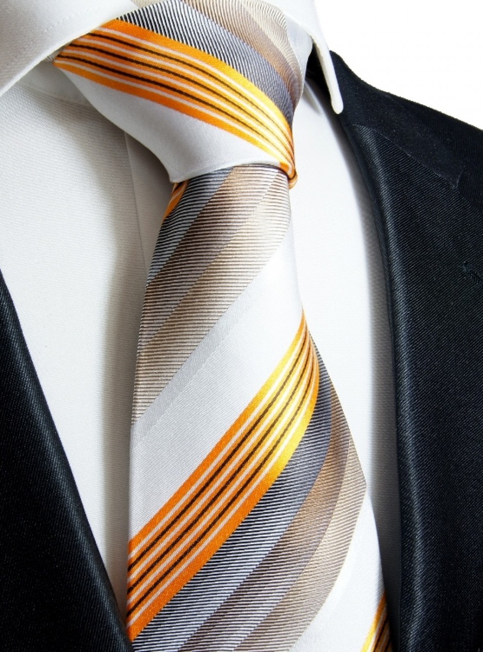 Extra lange Krawatte 165cm - Krawatte Überlänge - gold grau gestreift