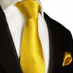 Gelb uni Krawatten Set 2tlg 100% Seidenkrawatte mit Einstecktuch 987