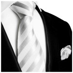Krawatten Set 2tlg Seidenkrawatte weiß silber + Einstecktuch 401