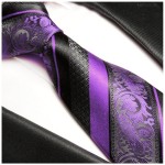 Krawatte lila violett schwarz 100% Seide barock gestreift 498