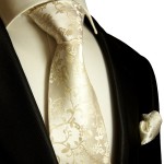 Silk Necktie Set 2pcs. wedding mens tie and pocket square champagne 948