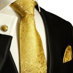 Gold necktie set 3pcs + handkerchief + cufflinks 902