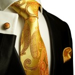 Gold necktie set 3pcs + handkerchief + cufflinks 517