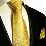 Silk Necktie Set 2pcs. mens tie and pocket square gold 902