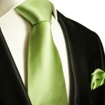 Grüne Krawatten Set 2tlg Seidenkrawatte + Einstecktuch 504
