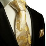 Ivory goldene Krawatten Set 2tlg Seidenkrawatte + Einstecktuch 886