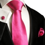 Solid pink necktie set 3pcs + handkerchief + cufflinks 975