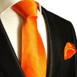 Orange Krawatten Set 2tlg Seidenkrawatte + Einstecktuch 945