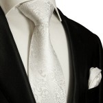 Weiße Krawatten Set 2tlg Seidenkrawatte + Einstecktuch 946