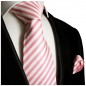 Preview: Krawatte pink weiß gestreift Seide mit Einstecktuch