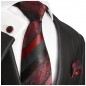 Preview: Krawatte weinrot bordeaux rot barock gestreift Seide mit Einstecktuch und Manschettenknöpfe