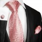 Preview: Krawatte pink rosa geblümt mit Einstecktuch und Manschettenknöpfe