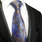 Preview: Extra lange Krawatte 165cm - Krawatte blau braun paisley