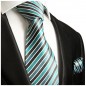 Preview: Krawatte türkis gestreift mit Einstecktuch 250