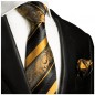 Preview: Krawatte schwarz gelb barock gestreift Seidenkrawatte - Seide - Krawatte mit Einstecktuch
