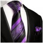 Preview: Krawatte schwarz lila barock gestreift Seidenkrawatte - Seide - Krawatte mit Einstecktuch