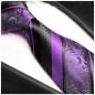 Preview: Krawatte schwarz lila barock gestreift Seidenkrawatte - Seide - Krawatte mit Einstecktuch
