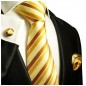 Preview: Extra lange Krawatte 165cm - Krawatte Überlänge - braun gold gestreift