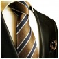 Preview: Krawatte braun blau mit Einstecktuch