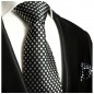Preview: Krawatte schwarz silber gepunktet Seide mit Einstecktuch
