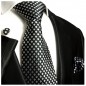 Preview: Krawatte schwarz silber gepunktet Seide mit Einstecktuch und Manschettenknöpfe