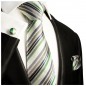 Preview: Krawatte grün grau mit Einstecktuch und Manschettenknöpfe