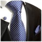 Preview: Krawatte blau silber klein kariert Seide mit Einstecktuch und Manschettenknöpfe 321
