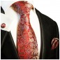 Preview: Krawatte rot paisley Seide mit Einstecktuch und Manschettenknöpfe