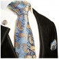 Preview: Krawatte hellblau gold paisley mit Einstecktuch und Manschettenknöpfen 351