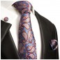 Preview: Krawatte blau rot paisley seide mit Einstecktuch und Manschettenknöpfen 361