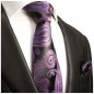 Preview: Krawatte lila violett paisley Seide mit Einstecktuch