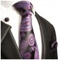 Preview: Krawatte lila violett paisley Seide mit Einstecktuch und Manschettenknöpfe