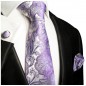 Preview: Krawatte lila violett floral paisley brokat Seide mit Einstecktuch und Manschettenknöpfe