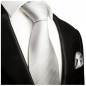 Preview: Krawatte silber uni gestreift Seide mit Einstecktuch
