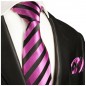 Preview: Krawatte pink schwarz gestreift Seide mit Einstecktuch