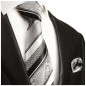 Preview: Krawatte silber schwarz barock gestreift Seide mit Einstecktuch
