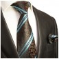 Preview: Krawatte braun türkis floral gestreift mit Einstecktuch