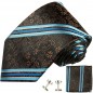 Preview: Extra lange Krawatte 165cm - Krawatte türkis braun floral gestreift