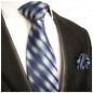 Preview: Krawatte blau mit Einstecktuch gestreift Seide 395
