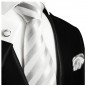 Preview: Extra lange Krawatte 165cm - Krawatte weiß silber gestreift