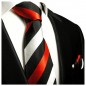 Preview: Krawatte rot silber schwarz gestreift Seide mit Einstecktuch